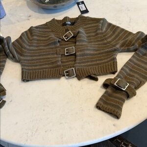 Zara Brown Striped Sweater with Buckles